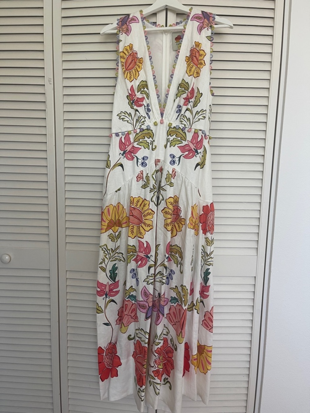 FARM Rio White Maxi Dress with Yellow, Pink, Red & Green Floral Motif